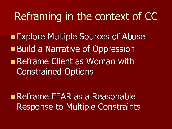 Reframing in the context of CC n Explore Multiple Sources of Abuse n Build