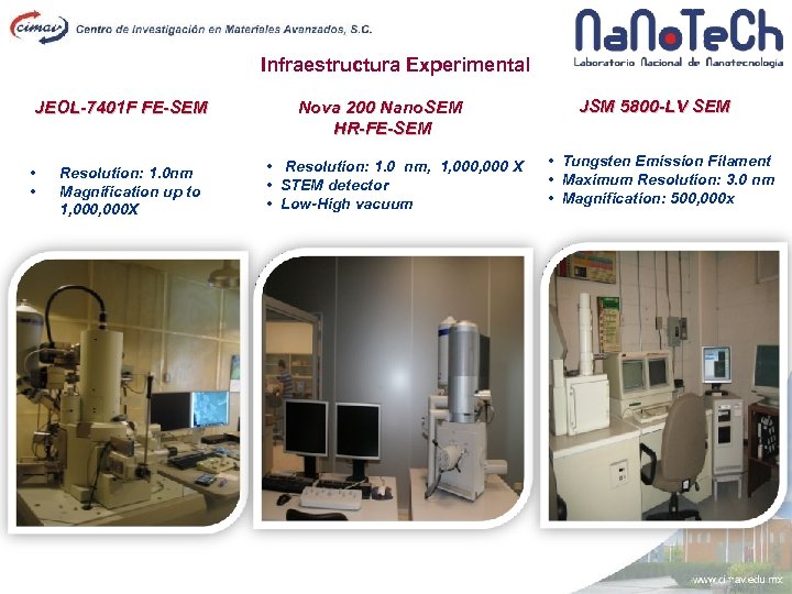 Infraestructura Experimental JEOL-7401 F FE-SEM • • Resolution: 1. 0 nm Magnification up to