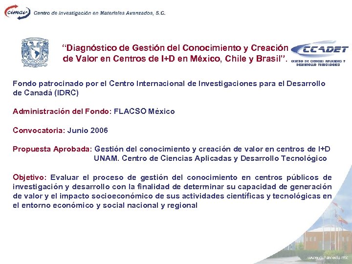 “Diagnóstico de Gestión del Conocimiento y Creación de Valor en Centros de I+D en