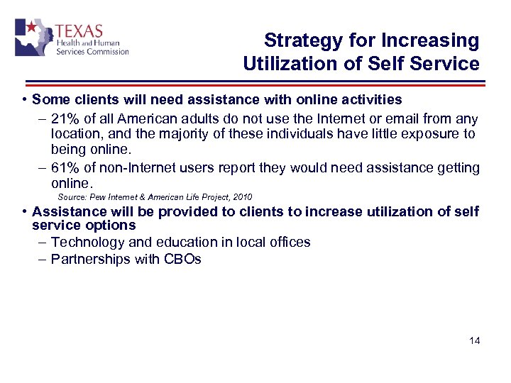 Strategy for Increasing Utilization of Self Service • Some clients will need assistance with