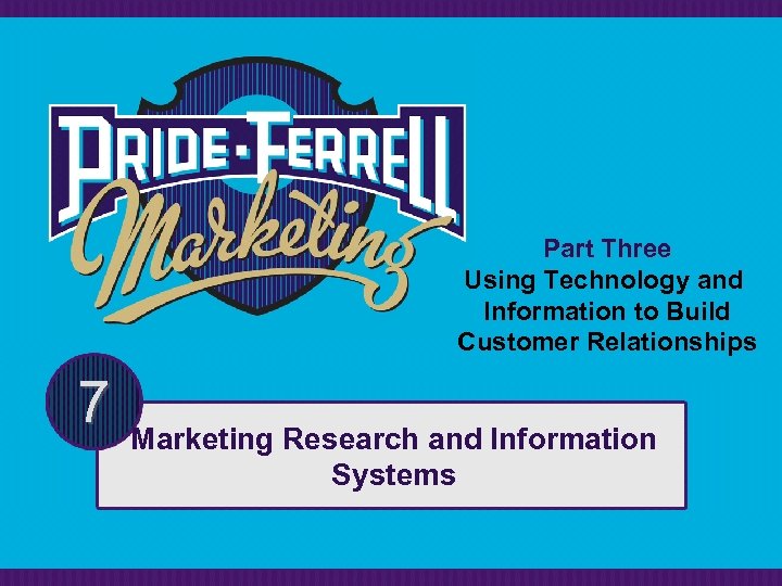 Part Three Using Technology and Information to Build Customer Relationships 7 Marketing Research and