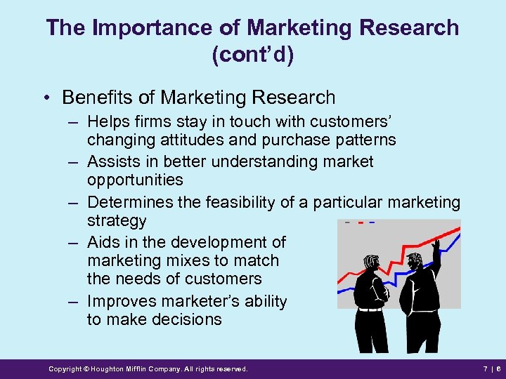 The Importance of Marketing Research (cont’d) • Benefits of Marketing Research – Helps firms