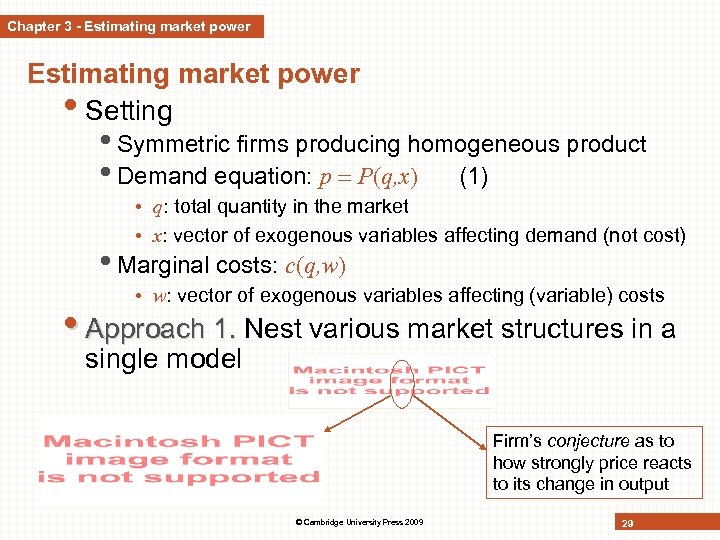 Chapter 3 - Estimating market power • Setting • Symmetric firms producing homogeneous product