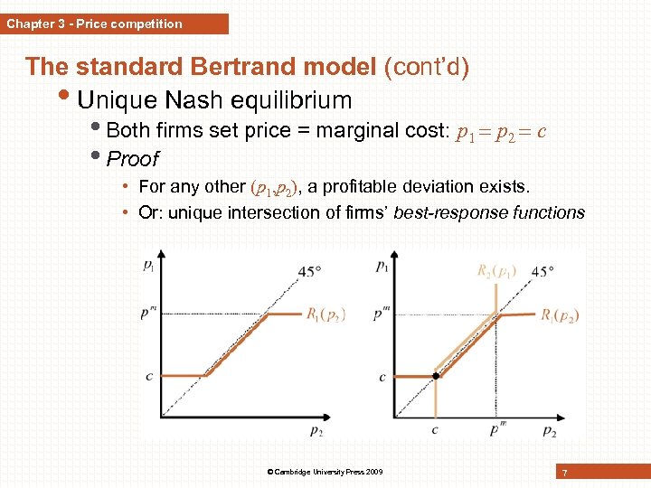 Chapter 3 - Price competition The standard Bertrand model (cont’d) • Unique Nash equilibrium