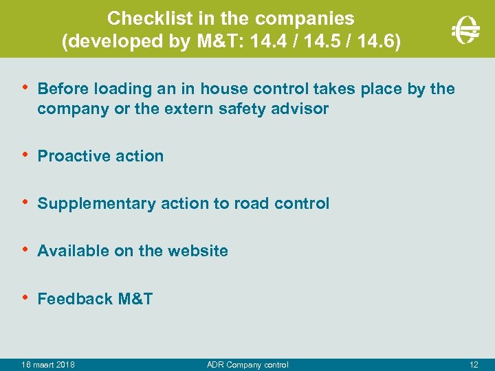 Checklist in the companies (developed by M&T: 14. 4 / 14. 5 / 14.
