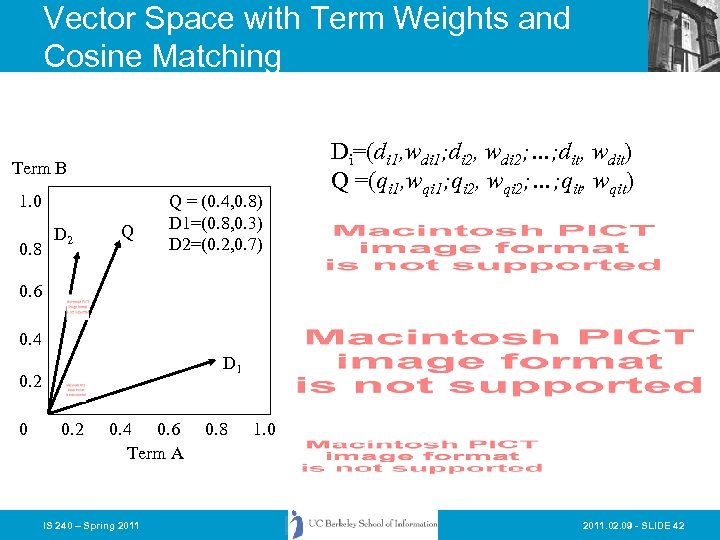 Vector Space with Term Weights and Cosine Matching Term B 1. 0 0. 8