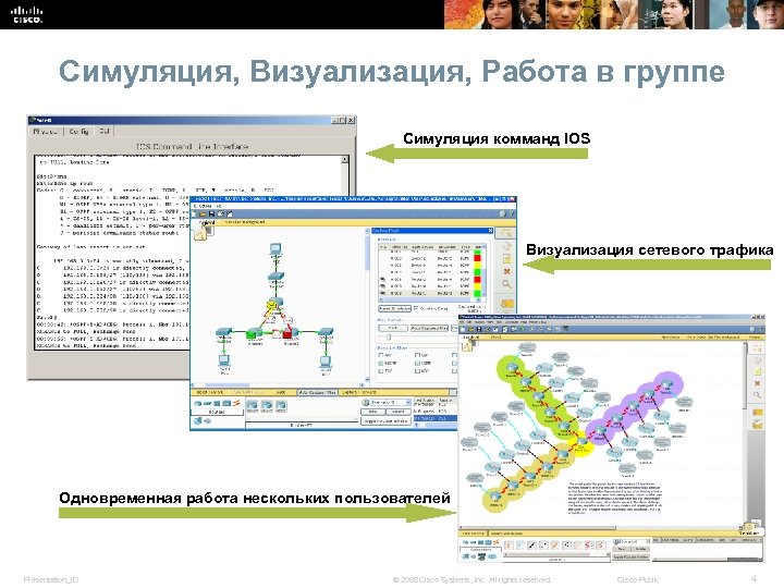 Симуляция, Визуализация, Работа в группе Симуляция комманд IOS Визуализация сетевого трафика Одновременная работа нескольких