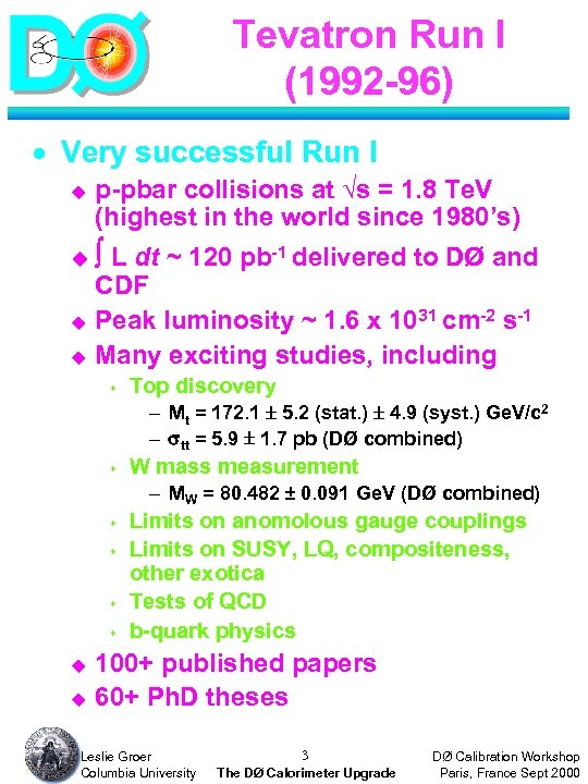 Tevatron Run I (1992 -96) · Very successful Run I u u p-pbar collisions