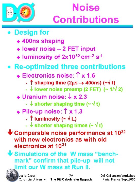 Noise Contributions · Design for u u u 400 ns shaping lower noise –