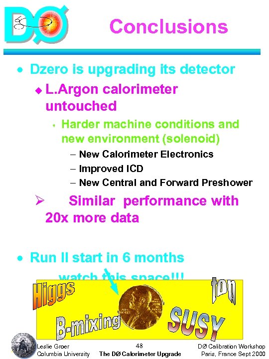 Conclusions · Dzero is upgrading its detector u L. Argon calorimeter untouched s Harder