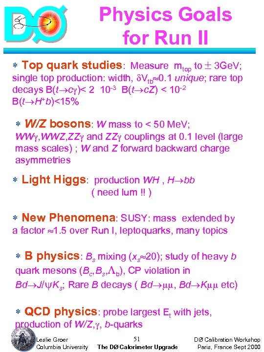 Physics Goals for Run II * Top quark studies: Measure mtop to ± 3