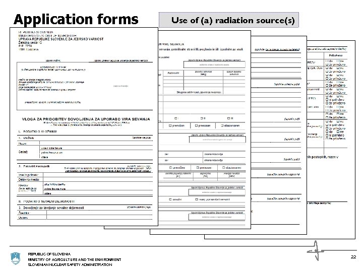 Application forms REPUBLIC OF SLOVENIA MINISTRY OF AGRICULTURE AND THE ENVIRONMENT SLOVENIAN NUCLEAR SAFETY