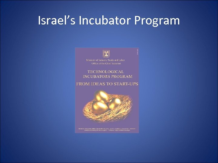 Israel’s Incubator Program 