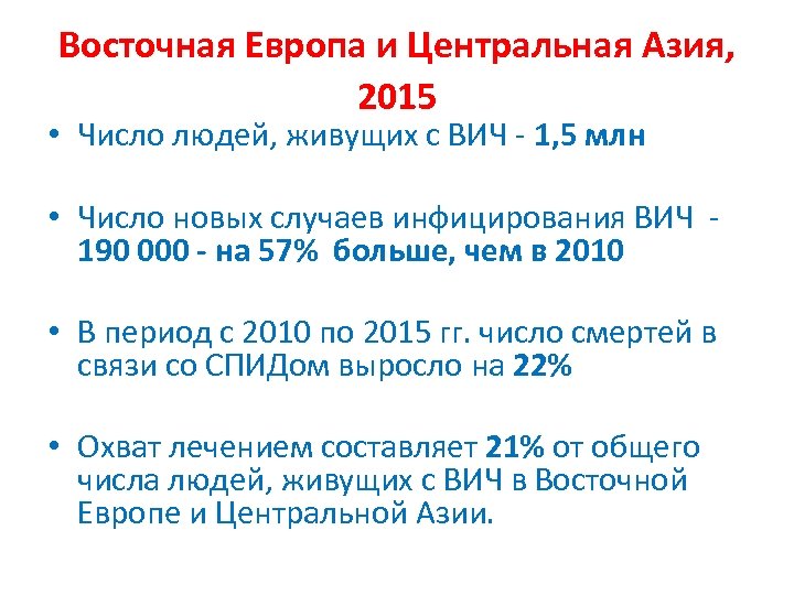 Восточная Европа и Центральная Азия, 2015 • Число людей, живущих с ВИЧ - 1,