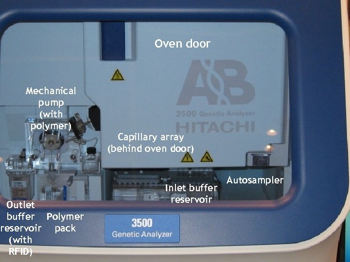Oven door Mechanical pump (with polymer) Outlet buffer Polymer reservoir pack (with RFID) Capillary