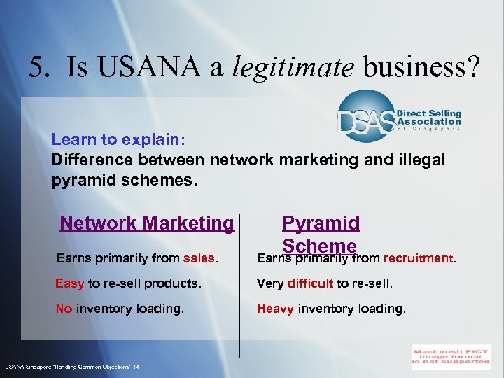 5. Is USANA a legitimate business? Learn to explain: Difference between network marketing and