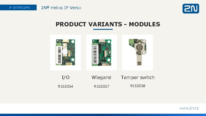 IP INTERCOMS 2 N® Helios IP Verso PRODUCT VARIANTS - MODULES I/O Wiegand Tamper