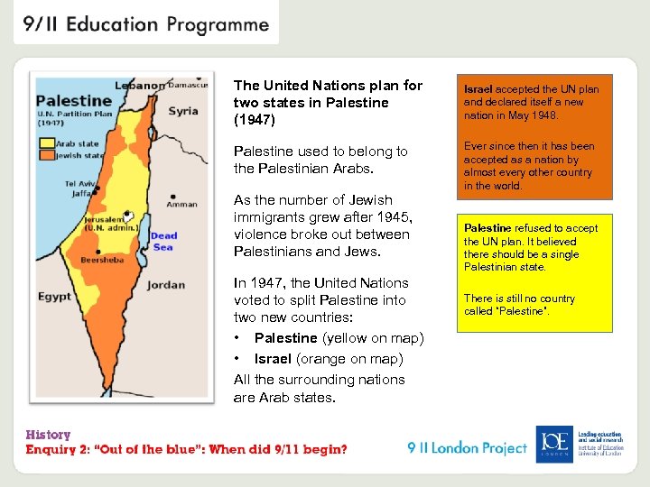 The United Nations plan for two states in Palestine (1947) Palestine used to belong