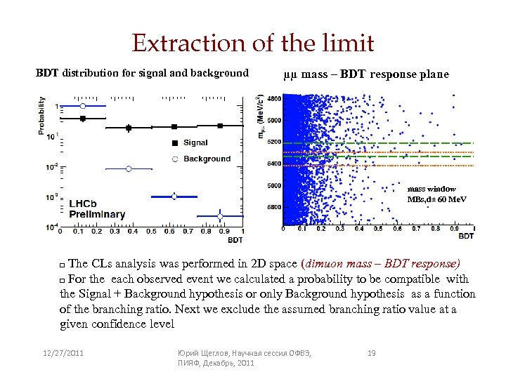 Extraction of the limit BDT distribution for signal and background µµ mass – BDT