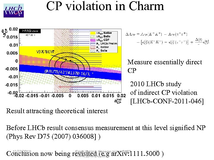 CP violation in Charm Measure essentially direct CP 2010 LHCb study of indirect CP