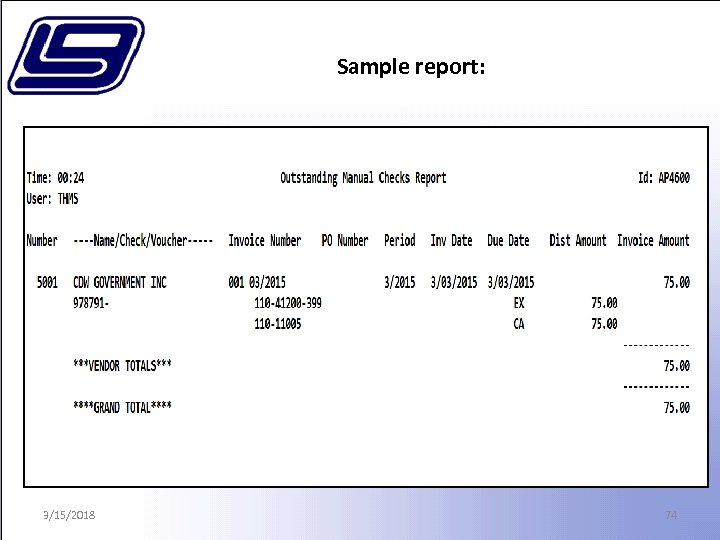 Sample report: 3/15/2018 74 