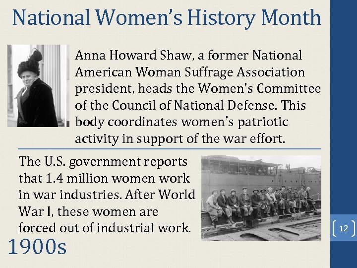 National Women’s History Month Anna Howard Shaw, a former National American Woman Suffrage Association