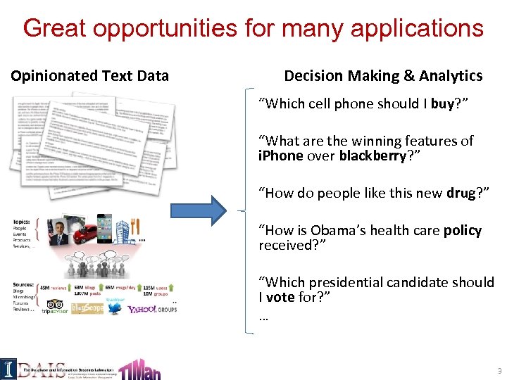 Great opportunities for many applications Opinionated Text Data Decision Making & Analytics “Which cell