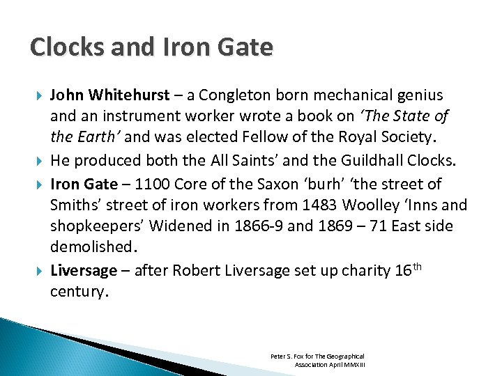 Clocks and Iron Gate John Whitehurst – a Congleton born mechanical genius and an