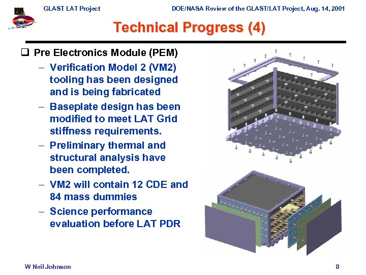 GLAST LAT Project DOE/NASA Review of the GLAST/LAT Project, Aug. 14, 2001 Technical Progress