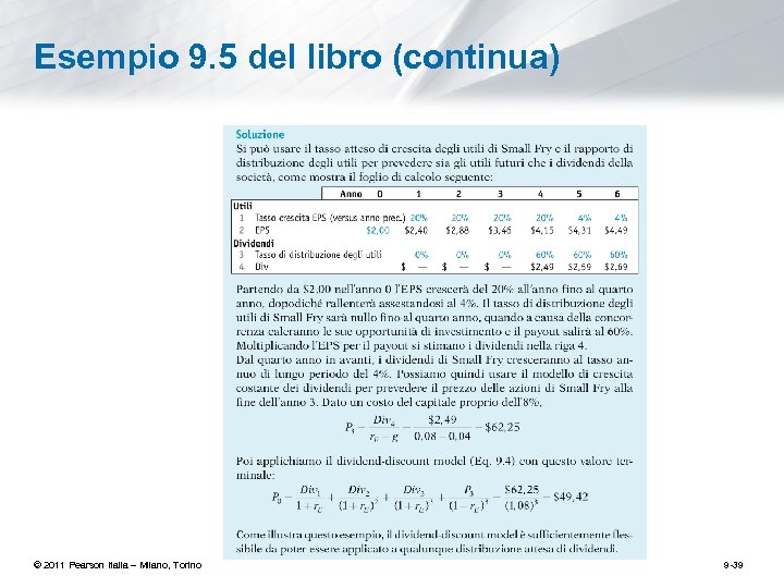 Esempio 9. 5 del libro (continua) © 2011 Pearson Italia – Milano, Torino 9