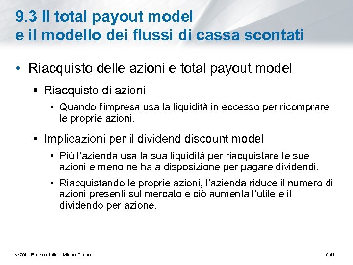 9. 3 Il total payout model e il modello dei flussi di cassa scontati