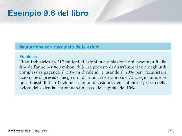 Esempio 9. 6 del libro © 2011 Pearson Italia – Milano, Torino 9 -44