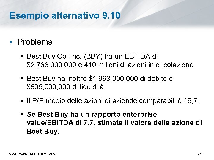 Esempio alternativo 9. 10 • Problema § Best Buy Co. Inc. (BBY) ha un