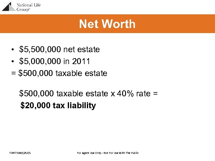 Net Worth • $5, 500, 000 net estate • $5, 000 in 2011 =