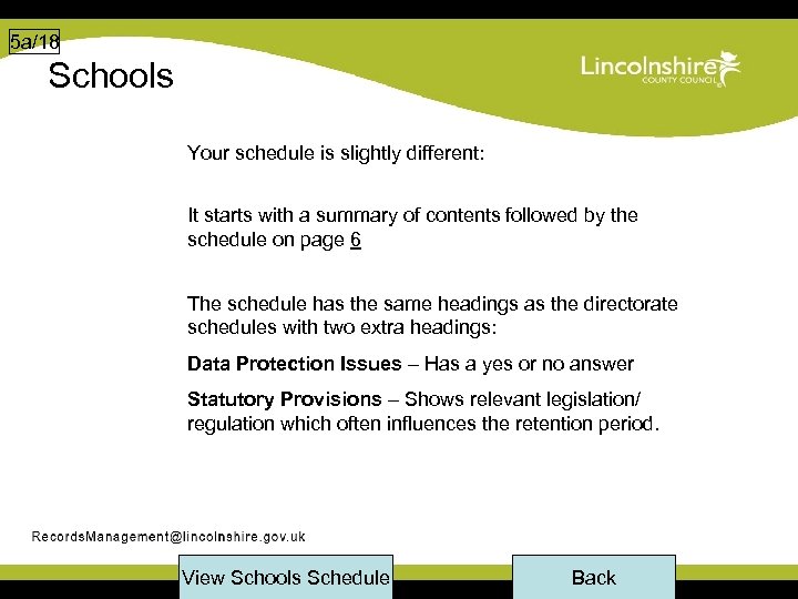 5 a/18 Schools Your schedule is slightly different: It starts with a summary of