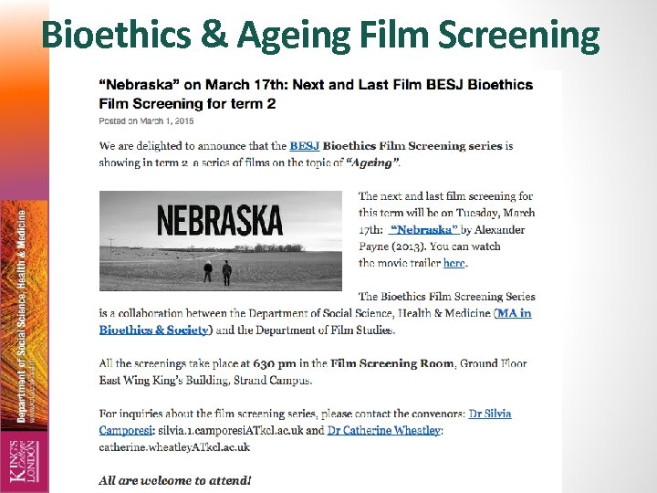 Bioethics & Ageing Film Screening 