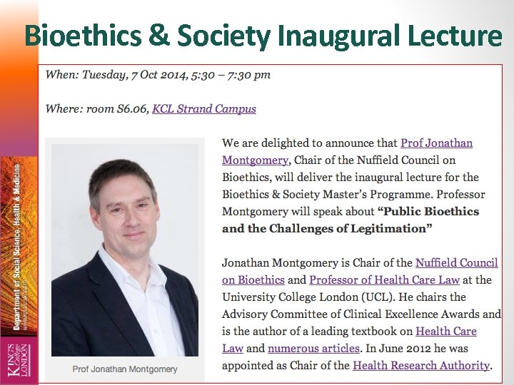 Bioethics & Society Inaugural Lecture 