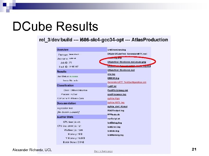 DCube Results Alexander Richards, UCL 21 