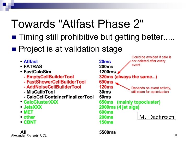 Towards "Atlfast Phase 2" Timing still prohibitive but getting better. . . n Project