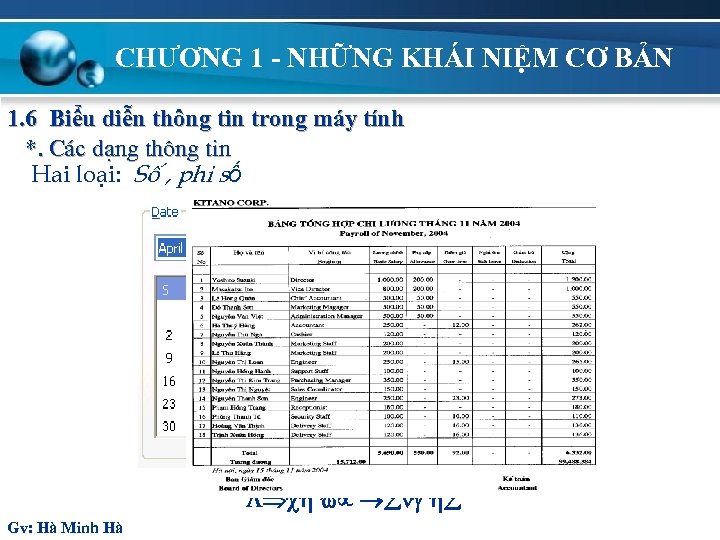 CHƯƠNG 1 - NHỮNG KHÁI NIỆM CƠ BẢN 1. 6 Biểu diễn thông tin