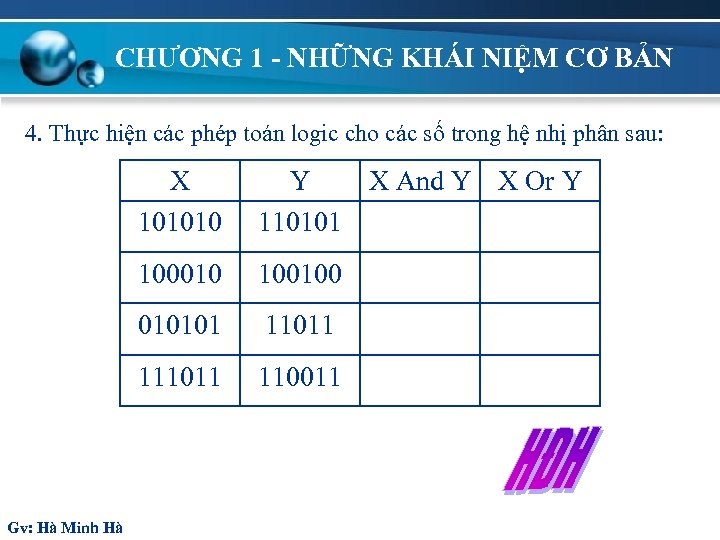 CHƯƠNG 1 - NHỮNG KHÁI NIỆM CƠ BẢN 4. Thực hiện các phép toán