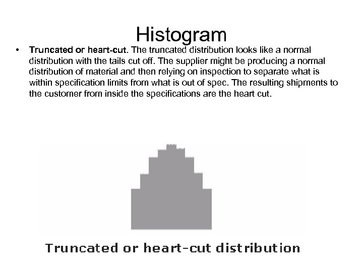  • Histogram Truncated or heart-cut. The truncated distribution looks like a normal distribution