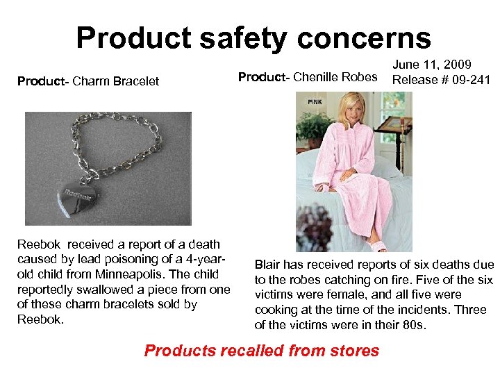Product safety concerns Product- Charm Bracelet Reebok received a report of a death caused