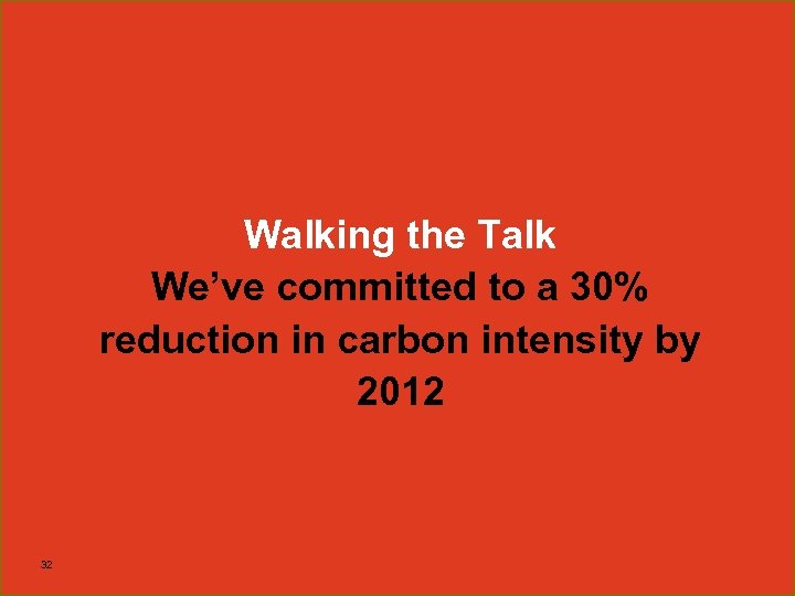 Walking the Talk We’ve committed to a 30% reduction in carbon intensity by 2012