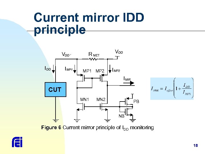 Current mirror IDD principle VDD ’ I DD I MP 1 R MET MP