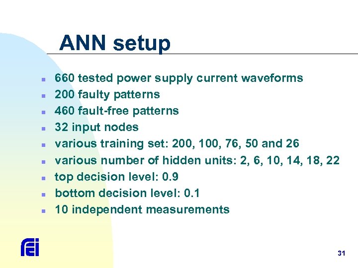 ANN setup n n n n n 660 tested power supply current waveforms 200