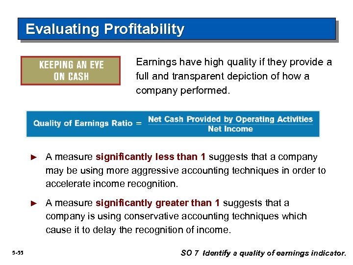 Evaluating Profitability Earnings have high quality if they provide a full and transparent depiction
