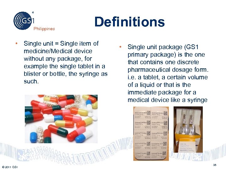 Philippines Definitions • Single unit = Single item of medicine/Medical device without any package,