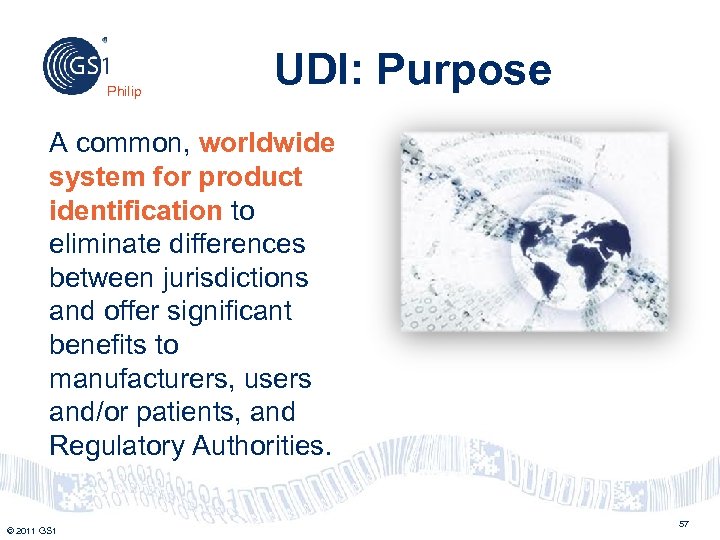 Philippines UDI: Purpose A common, worldwide system for product identification to eliminate differences between