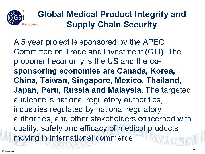 Global Medical Product Integrity and Philippines Supply Chain Security A 5 year project is